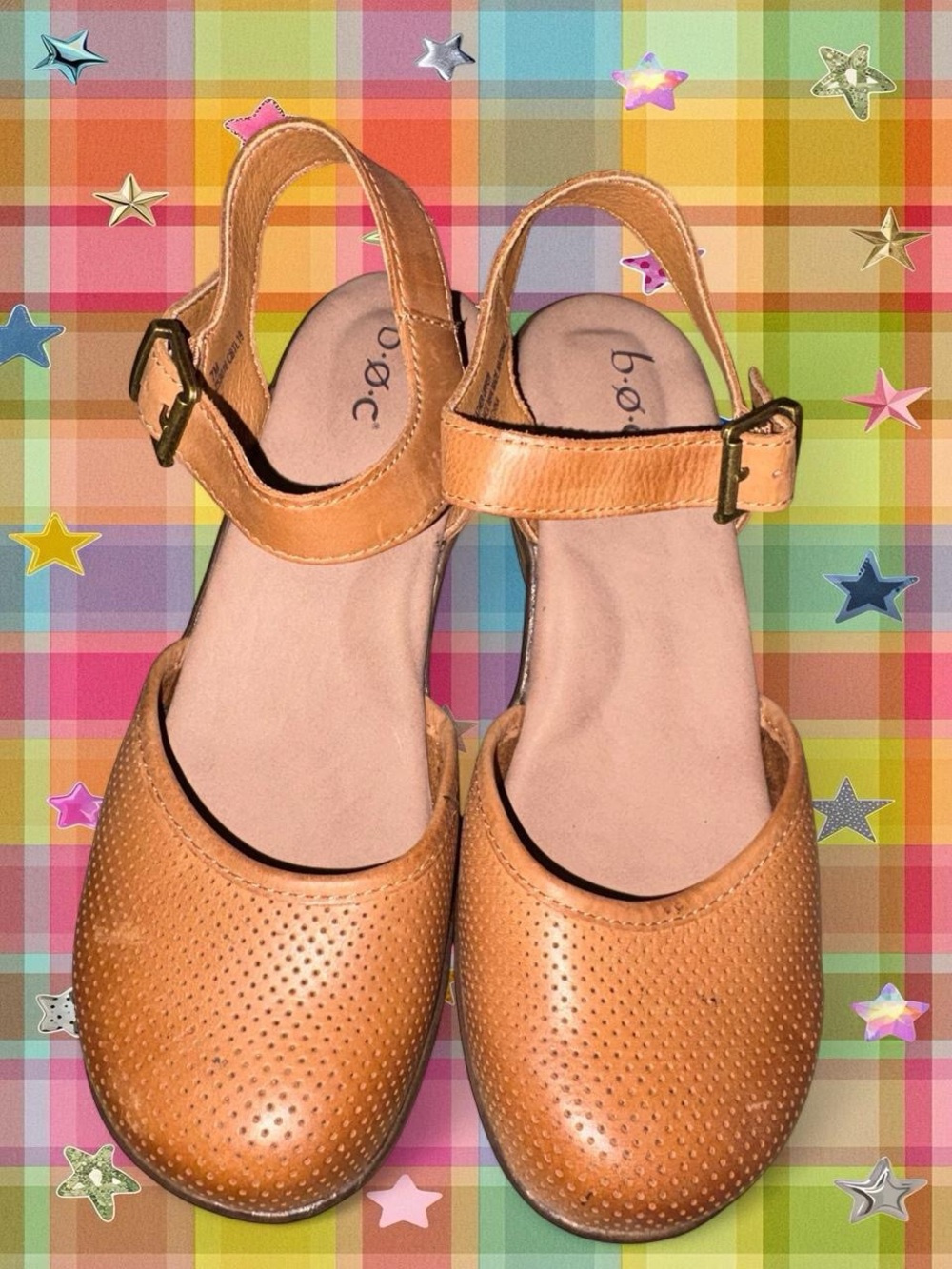 b.o.c. Women's Tan Perforated Ankle-Strap Clogs